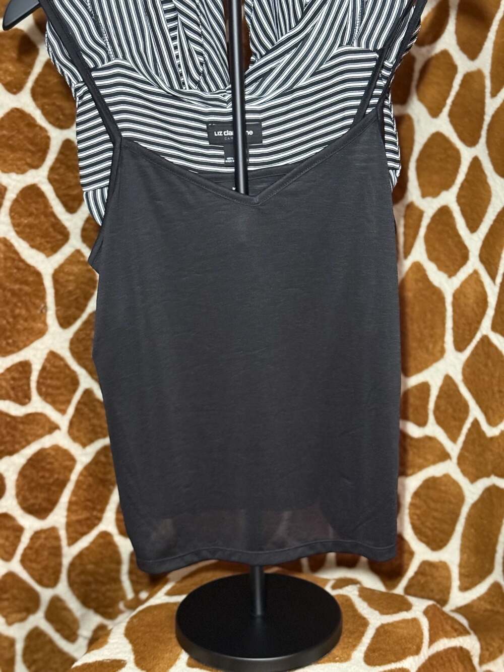 Liz Claiborne Career Striped Sleeveless Surplice Wrap Top with Camisole, Size M - Picture 3 of 5